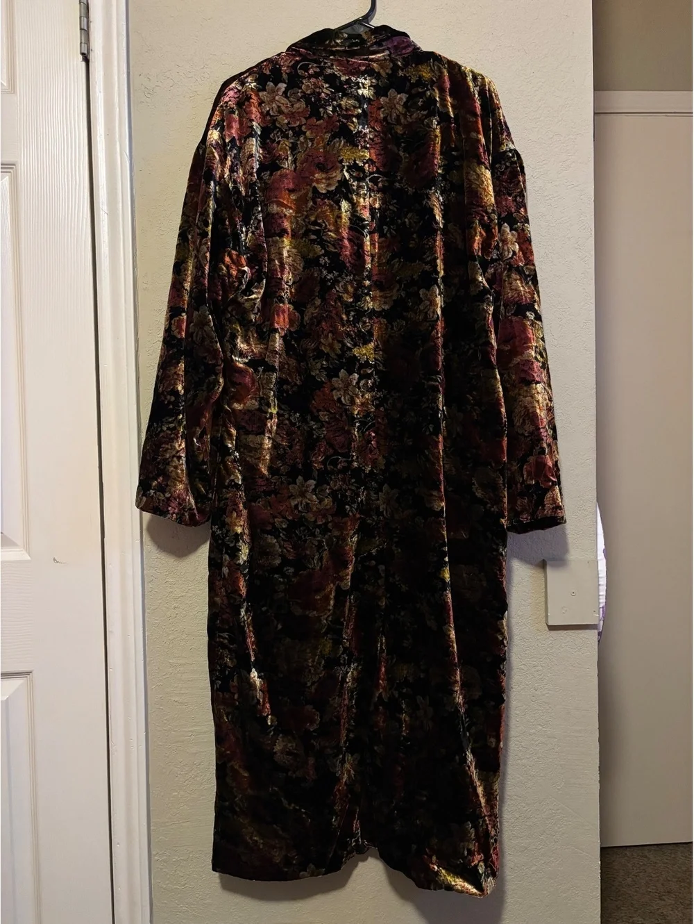 Free People Simone Velvet Floral Long Coat Black Rose Combo Size M